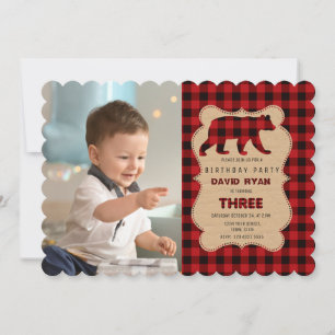 Red Buffalo Lumberjack Photo Birthday Party Invitation