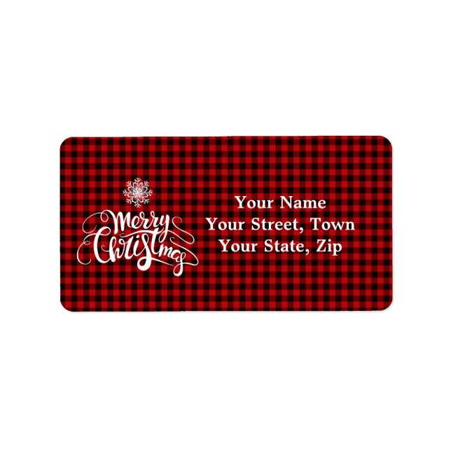 Red Buffalo Merry Christmas Snowflake Monogram Label (Front)