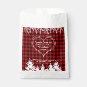 Red Buffalo Pattern Bible Verse Christmas Pine Favour Bags