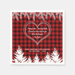 Red Buffalo Pattern Bible Verse Christmas Pine Napkin