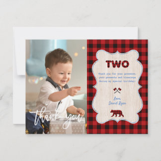 Red Buffalo Photo Boy Second Birthday Thank You Card
