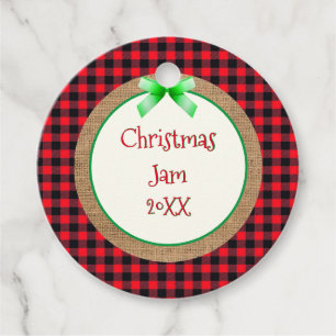 Red Buffalo Plaid and Burlap Christmas Jam Favour Tags