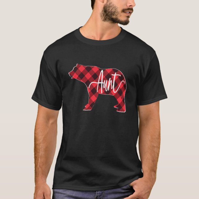 Red Buffalo Plaid Aunt Bear Matching Family Christ T-Shirt (Front)
