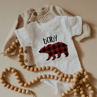 Red Buffalo Plaid Baby Bear Holiday Baby Bodysuit