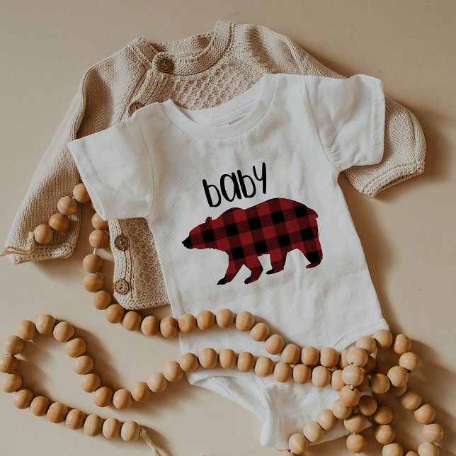 Red Buffalo Plaid Baby Bear Holiday Baby Bodysuit (Creator Uploaded)