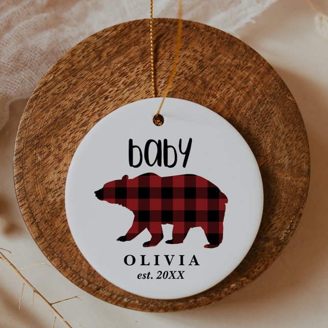 Red Buffalo Plaid Baby Bear Holiday Ceramic Tree Decoration (Creator Uploaded)