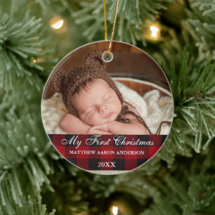 Red Buffalo Plaid Baby My First Christmas Ceramic Tree Decoration