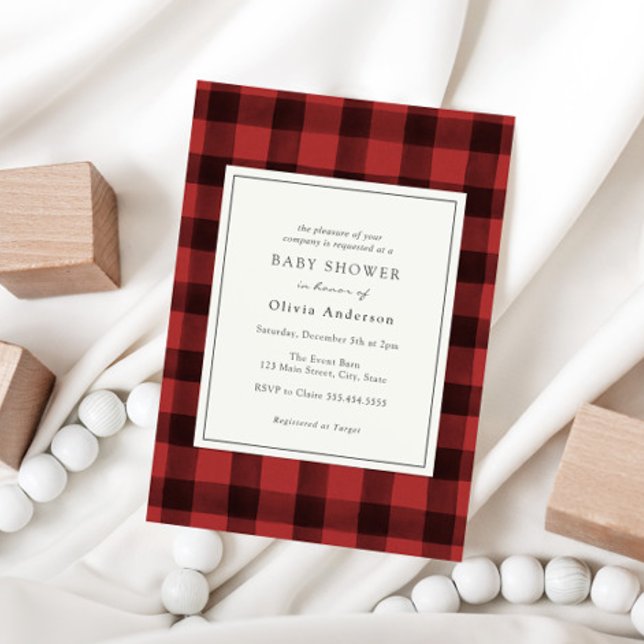 Red Buffalo Plaid Baby Shower Invitation (Creator Uploaded)