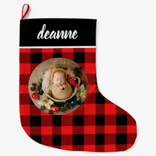 Red Buffalo Plaid Baby's First Christmas Photo Large Christmas Stocking