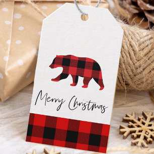 Red Buffalo Plaid Bear & Merry Christmas  Gift Tags