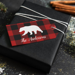 Red Buffalo Plaid & Bear   Personal Name Gift Gift Tags