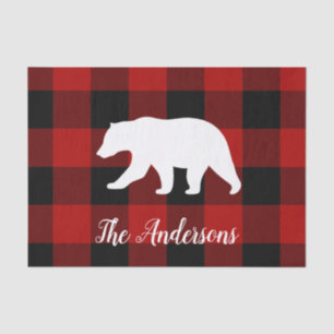 Red Buffalo Plaid & Bear   Personal Name Gift Tissue Paper