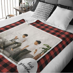 Red Buffalo Plaid Best Grandma Gift With Photo Sherpa Blanket