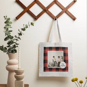 Red Buffalo Plaid Best Grandma Gift With Photo Tote Bag