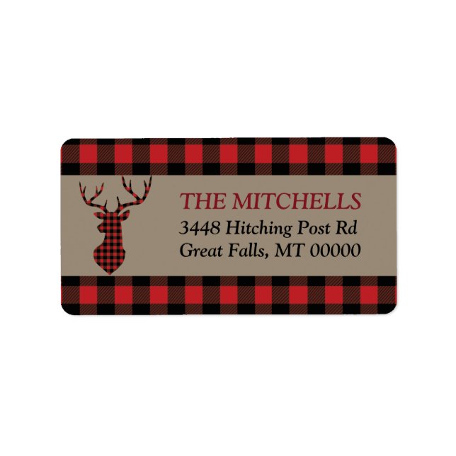 Red Buffalo Plaid Border Deer Label (Front)