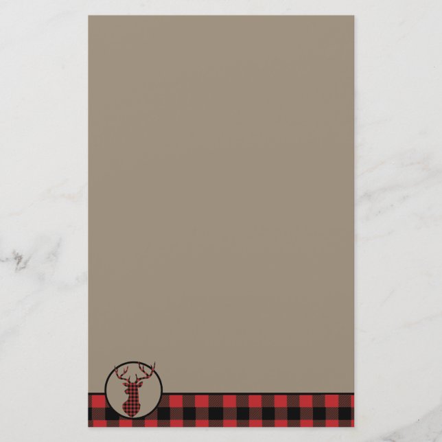 Red Buffalo Plaid Border Deer Stationery (Front)