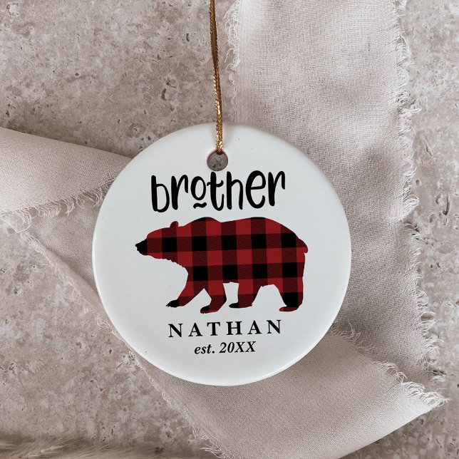 Red Buffalo Plaid Brother Bear Holiday Ceramic Tree Decoration (Creator Uploaded)