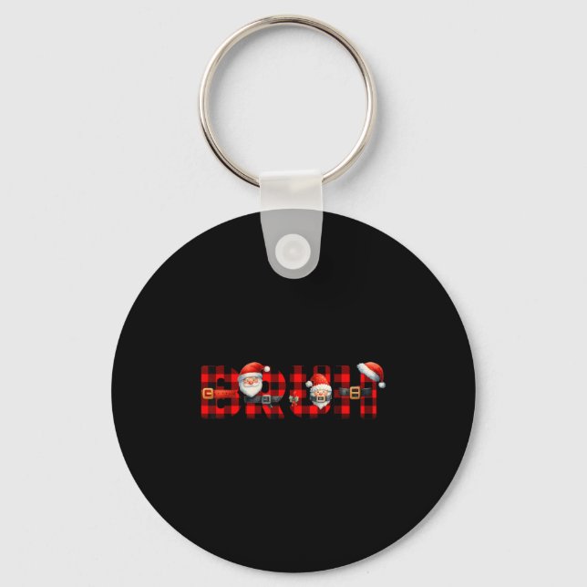 Red Buffalo Plaid Bruh Christmas Xmas Pyjamas Boys Key Ring (Front)