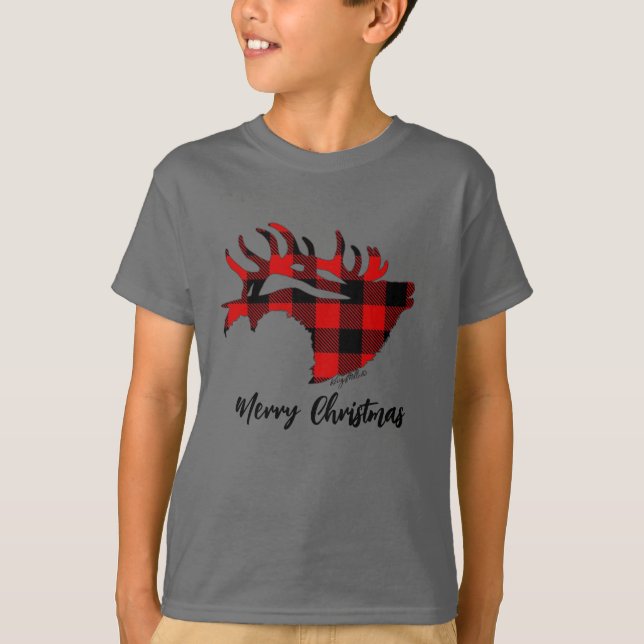 Red Buffalo Plaid Bull Elk T-Shirt (Front)