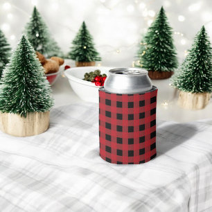 Red Buffalo Plaid Can Cooler for Holidays