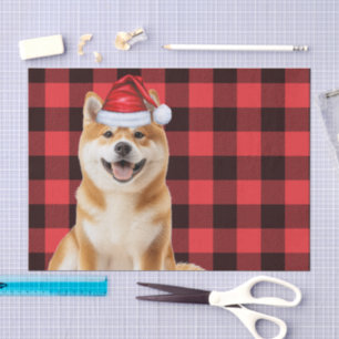 Red Buffalo Plaid Christmas Akita Dog Holiday Tissue Paper