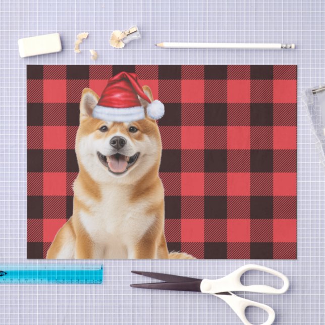 Red Buffalo Plaid Christmas Akita Dog Holiday Tissue Paper (Craft)