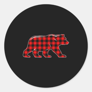 Red Buffalo Plaid Christmas Bear Pajama Sweater Wo Classic Round Sticker