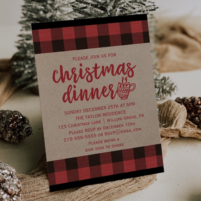 Red Buffalo Plaid Christmas Dinner Invitation (Creator Uploaded)