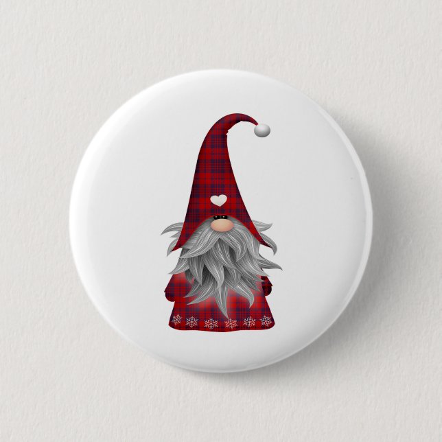 Red Buffalo Plaid Christmas Farmhouse Gnome 6 Cm Round Badge (Front)