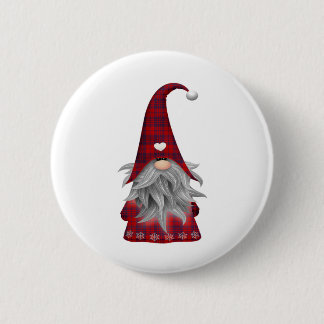 Red Buffalo Plaid Christmas Farmhouse Gnome 6 Cm Round Badge