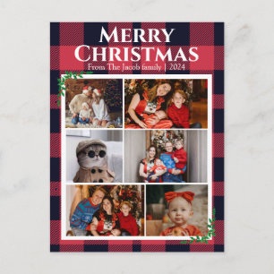 Red Buffalo Plaid Christmas holidays Modern Photo Holiday Postcard