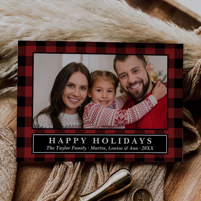 Red Buffalo Plaid Christmas Photo Holiday Card (Creator Uploaded)
