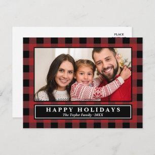 Red Buffalo Plaid Christmas Photo Holiday Postcard