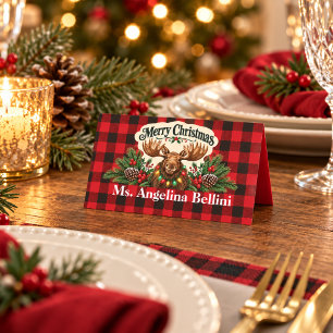 Red Buffalo Plaid Christmas Place Card