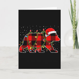Red Buffalo Plaid Christmas Tree Light Bear Pajama Card