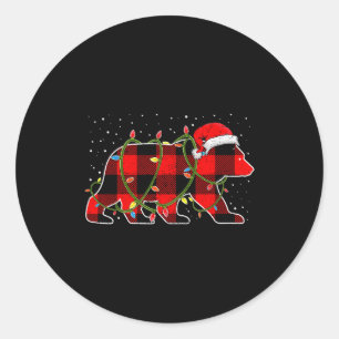 Red Buffalo Plaid Christmas Tree Light Bear Pajama Classic Round Sticker