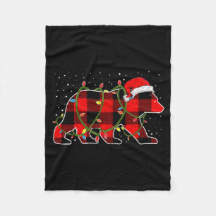 Red Buffalo Plaid Christmas Tree Light Bear Pajama Fleece Blanket