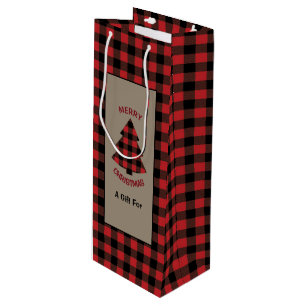 Red Buffalo Plaid Christmas Tree Wine Gift Bag