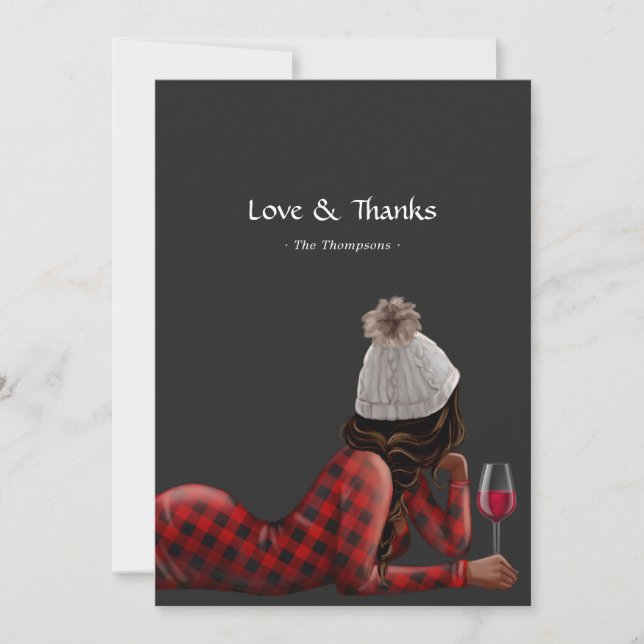 Red Buffalo Plaid Christmas Wine Thank You Card (Front)