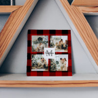 Red Buffalo Plaid & Collage Photo With Initial 