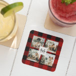 Red Buffalo Plaid & Collage Photo With Initial  Glass Coaster<br><div class="desc">Embrace the timeless charm of Red Buffalo Plaid and create a personalised masterpiece with our Collage Photo With Initial custom product, available exclusively on Zazzle! Whether you're looking for a unique gift or a stunning addition to your home decor, this customisable item is perfect for adding a touch of rustic...</div>