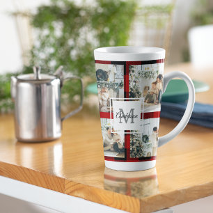 Red Buffalo Plaid & Collage Photo With Initial  Latte Mug