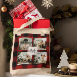 Red Buffalo Plaid & Collage Photo With Initial  Tote Bag<br><div class="desc">Embrace the timeless charm of Red Buffalo Plaid and create a personalized masterpiece with our Collage Photo With Initial custom product, available exclusively on Zazzle! Whether you're looking for a unique gift or a stunning addition to your home decor, this customizable item is perfect for adding a touch of rustic...</div>