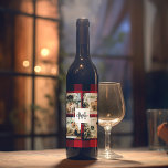 Red Buffalo Plaid & Collage Photo With Initial  Wine Label<br><div class="desc">Embrace the timeless charm of Red Buffalo Plaid and create a personalised masterpiece with our Collage Photo With Initial custom product, available exclusively on Zazzle! Whether you're looking for a unique gift or a stunning addition to your home decor, this customisable item is perfect for adding a touch of rustic...</div>