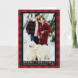 Red Buffalo Plaid Couple Photo Christmas Fold Holiday Card