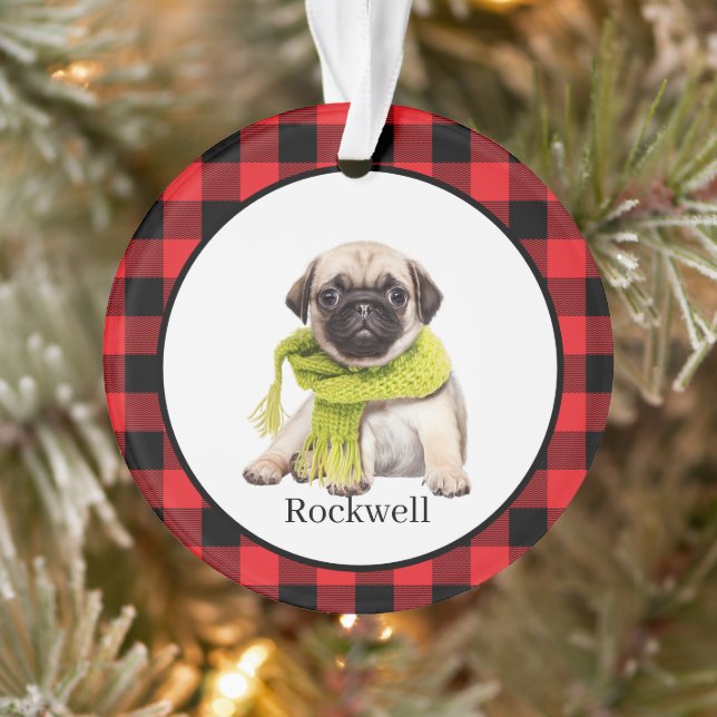 Red Buffalo Plaid Custom Pet Photo  Ornament (Tree)