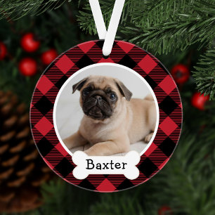 Red Buffalo Plaid Custom Pet Puppy Dog Photo Ornam Ornament