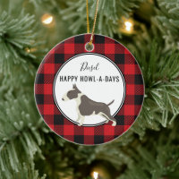 Red Buffalo Plaid Custom Pitt Bull Dog Ornament
