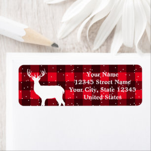 Red buffalo plaid deer Christmas return address