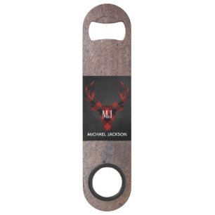 Red Buffalo Plaid Deer Head Monogram